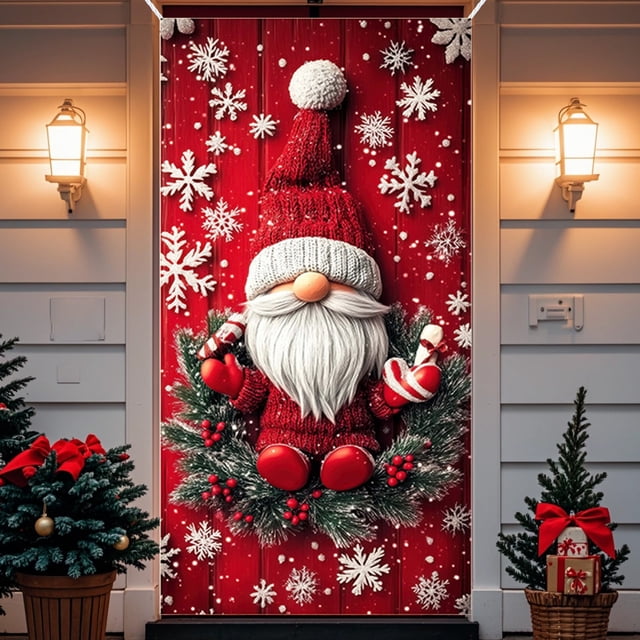Linnome 35x71 Inch Santa Theme Decorative Panel, Versatile Festival Decor for Wall and Door Display