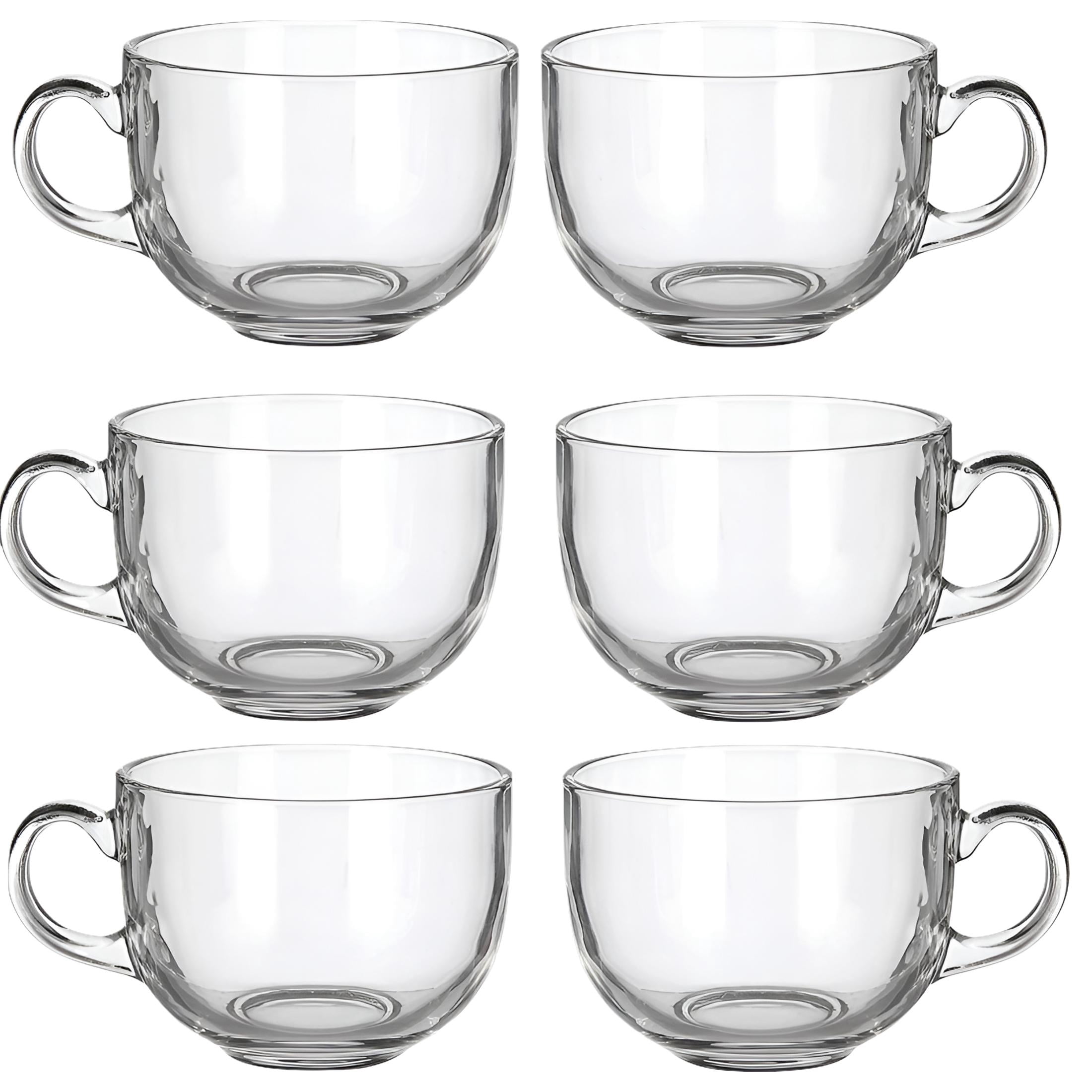6 Pack Multipurpose Gourmet Coffee Tea Mugs 480 ML-Thick Clear Glass With Handle For Perfect Espresso Cappuccino or Latte
