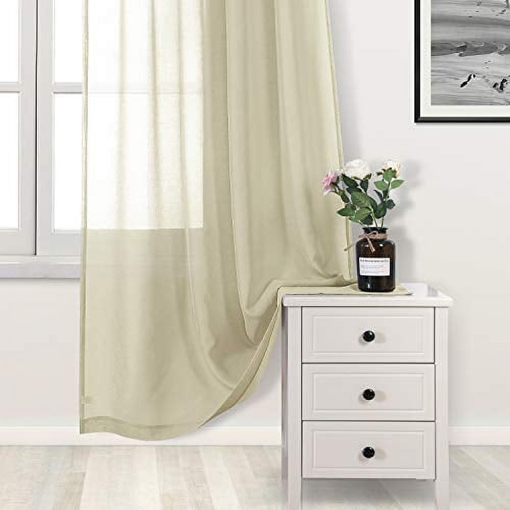 DWCN Beige Sheer Curtains Semi Transparent Voile Rod Pocket Curtains for Bedroom and Living Room, 60 x 63 inches Long, Set of 2 Panels