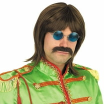 Fun Shack Mens Brown 60s Pop Wig Moustache Glasses Rock Band Icon Costume Halloween Brown One Size