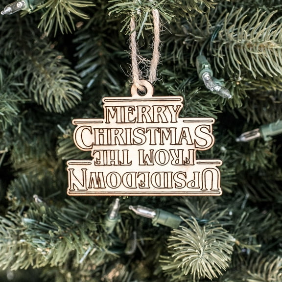 Ornament - Merry Christmas from the Upsidedown - Raw Wood 2x3in