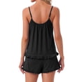 thumbnail image 3 of INSPIRE CHIC Women's Pajama Set Loungewear 2 Pcs Spagetti Straps Sleeveless Sexy Ruffles Cami Top and Shorts Sets S Black, 3 of 6