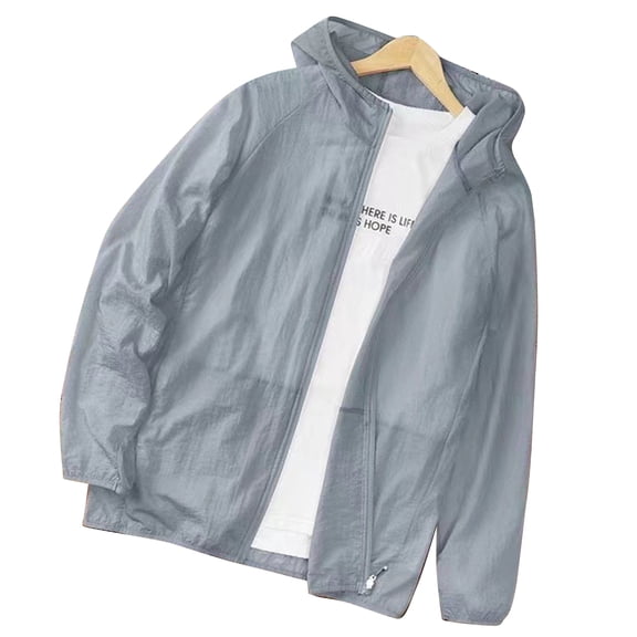Men's Sun Protection Jacket Lightweight long sleeve Sun protection cooling Summer Workout Silver gray 2XL