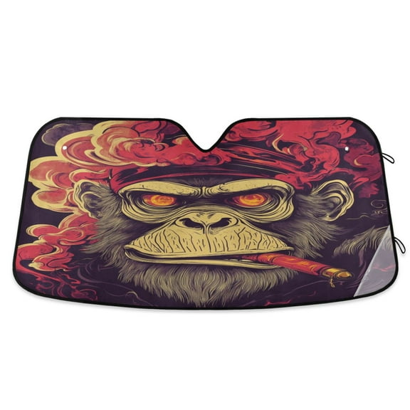 Qxltty Red Eyes Orangutan Pattern Car Windshield Sunshades Foldable UV Rays Sun Visor Protector Keep Your Vehicle Cool 53×23.5in