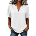 thumbnail image 2 of Women's V-Neck Top Baeitkot Women's Solid Color Casual V-Neck Short Sleeve Top White L, 2 of 7