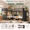 thumbnail image 5 of DTTRA Quad Twin Metal Bunk Bed Frame for 4 Sleepers, Built-In Wardrobe, Open Shelves and 5 Fabric Drawers, Black, 5 of 8