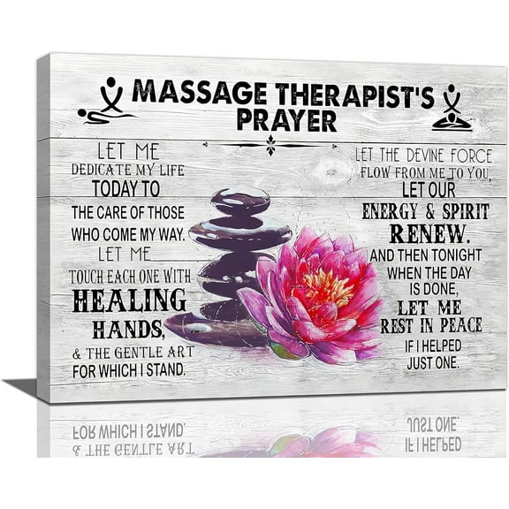 Massage Therapist Decor Wall Art Rustic Zen Stone Flower Relaxation Pictures Wall Decor Massage Sign Canvas Painting Prints Artwork Decorations Framed for Massage Spa Room Beauty Salon 16"x12"