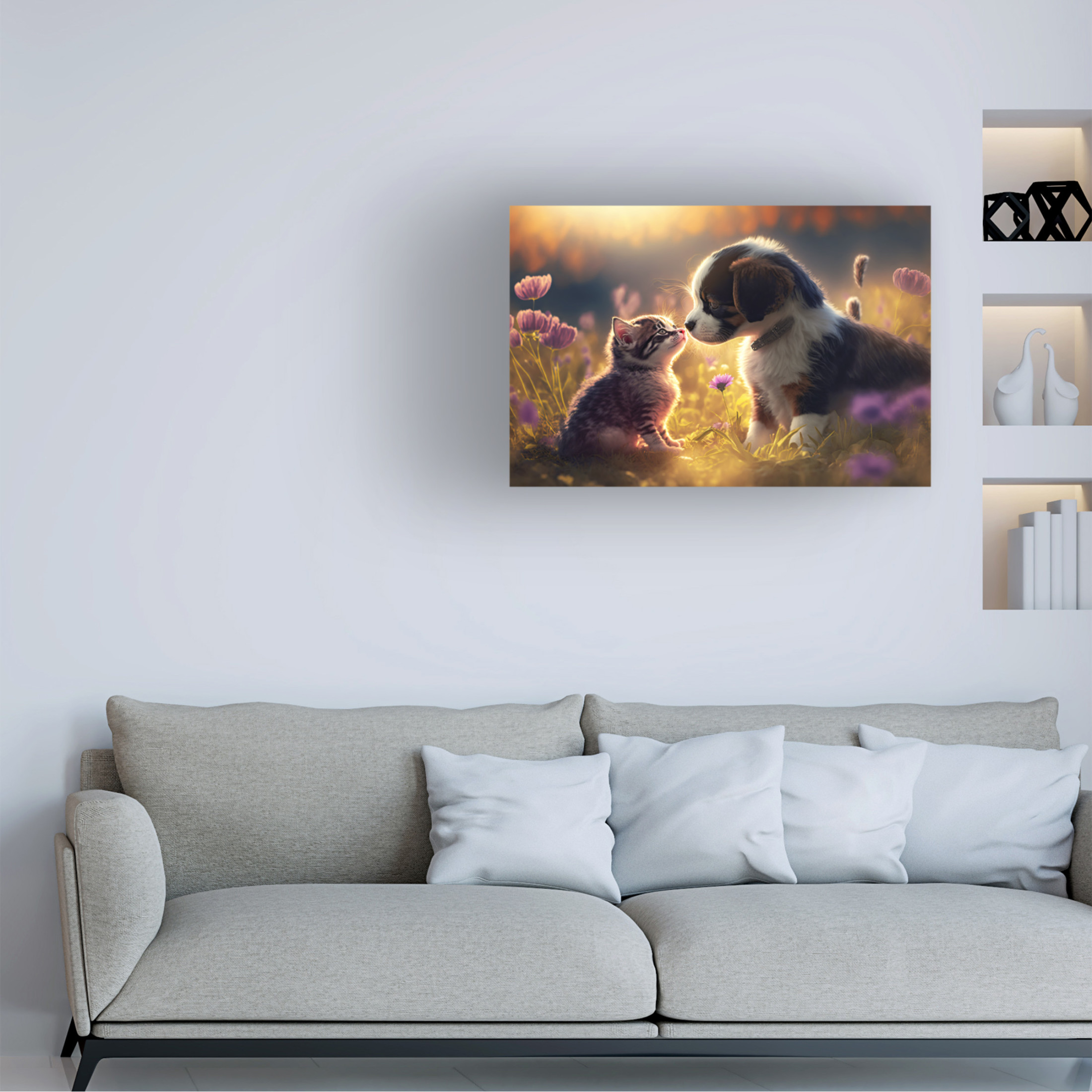 Canvas Wall Art - Ray Heere 'Cats And Dogs 15' Wall Art for Living Room, Bedroom, or Office Décor by Trademark Fine Art - 24 x 16 Inches
