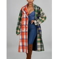 thumbnail image 3 of Kukuzhu Women's Casual Plaid Tweed Long Trench Coat Patchwork Button Down Lapel Belted Wrap Windbreaker Coat, 3 of 7