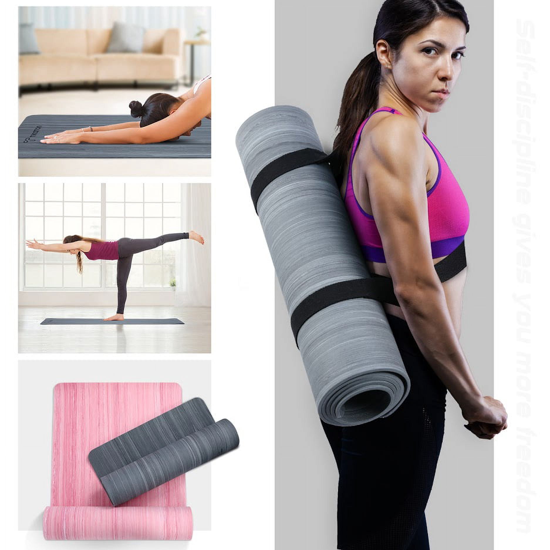 Tikaton Yoga Mat, Eco Friendly POE Yoga Mat Non-Slip Exercise & Fitness Mat with Carrying Strap, Workout Mat 1/4 inch 72" L x 24" W(Gray)