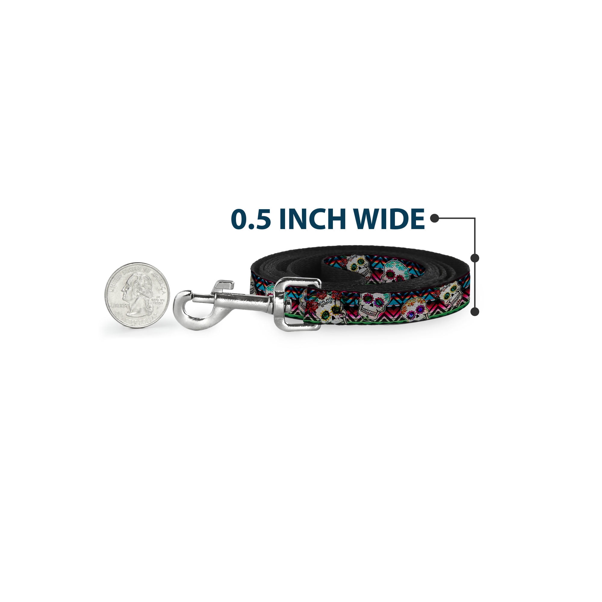 Buckle-Down Pet Leash, Dog Leash, Sugar Skulls Zarape Multi Color, 6 Feet Long 1.0 Inch Wide