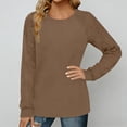 thumbnail image 2 of HXWCHs Women's Solid Raglan Sleeve T-shirt Loose Fit Long Sleeve Knit Sweater top Casual Round Neck Pullover Tunic Blouse for Everyday Wear L Brown, 2 of 5
