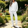 thumbnail image 2 of Tracksuits For Women Set Women's Winter Casual Fashion Solid Color Hooded Sweatshirt With Drawstring Pockets And Cuffed Pants Set White M, 2 of 8