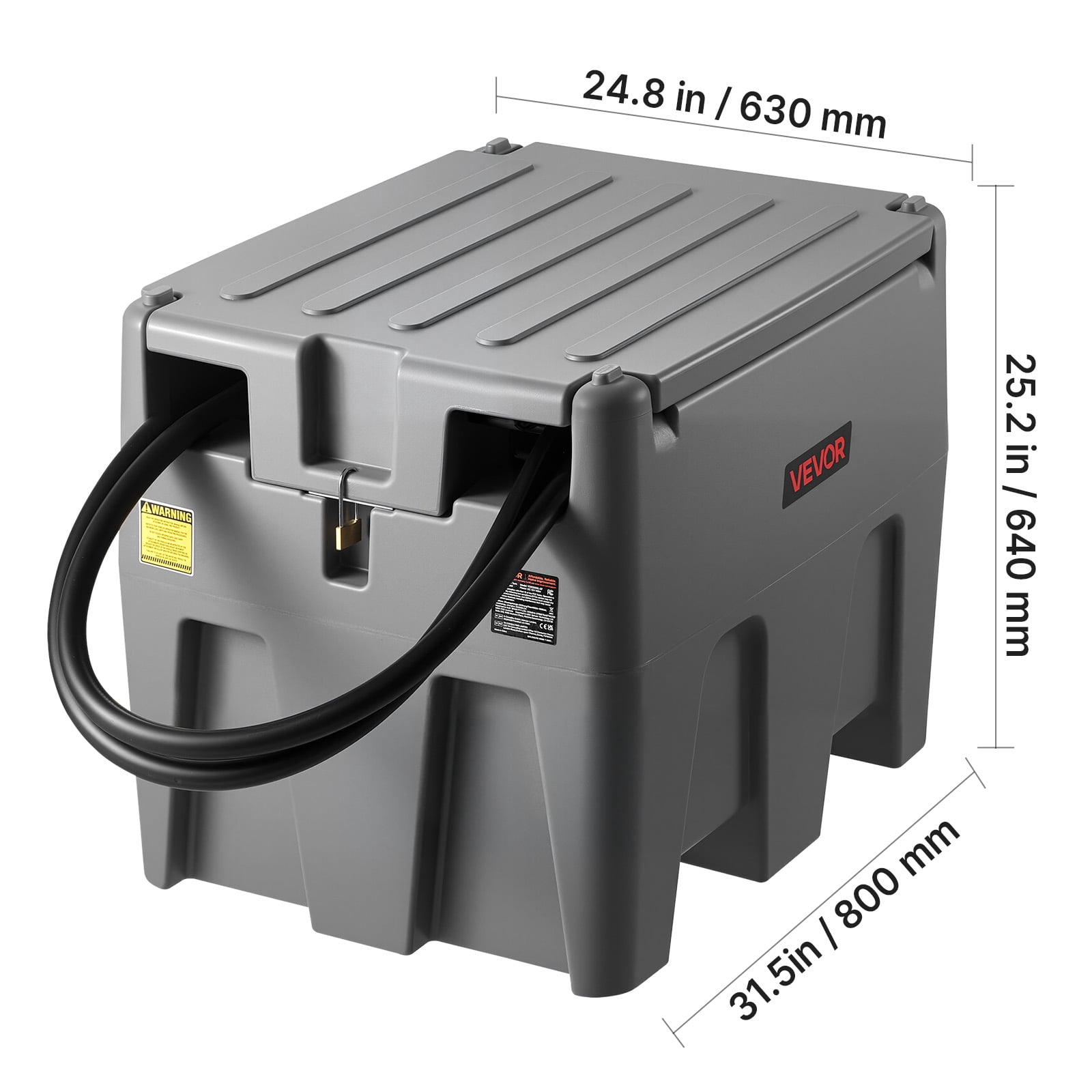 VEVOR Portable Diesel Tank, 58 Gallon Capacity & 10 GPM Flow Rate, Fuel Tank with 12V Electric Transfer Pump and 13.1ft Rubber Hose, PE Diesel Transfer Tanks for Easy Fuel Transportation, Grey