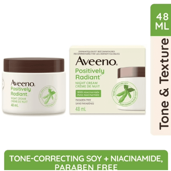 Aveeno Positively Radiant Night Cream, Face Moisturizer, Skin Tone, Dark Spots, Niacinamide, Soy