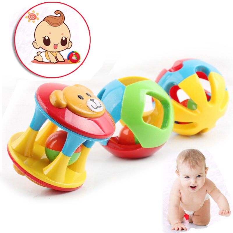 3pcs Baby Toddler Rolling Rattles Shaker Grab Color Shape Early Learning Toy 