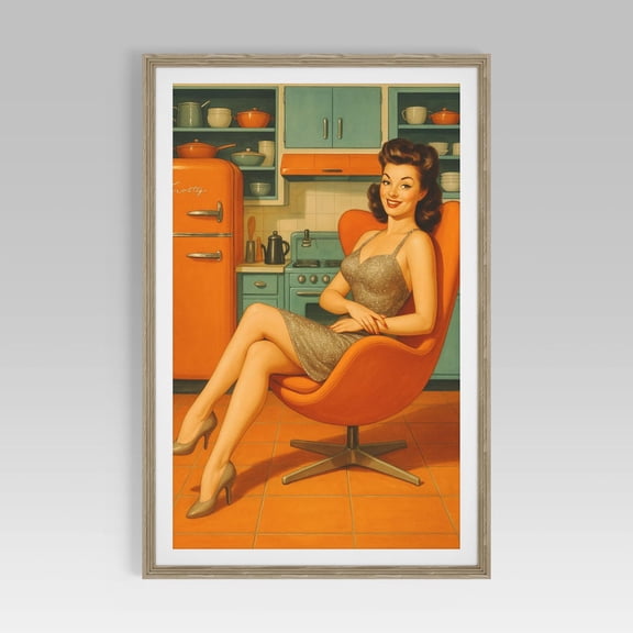 Retro Pin,Up Girl In Kitchen, 1950S Vintage Style Print, Fun Wall Art For Diner, Bar, Cafe Or Home Décor Home Decor #2511, 8x12 UNFRAMED