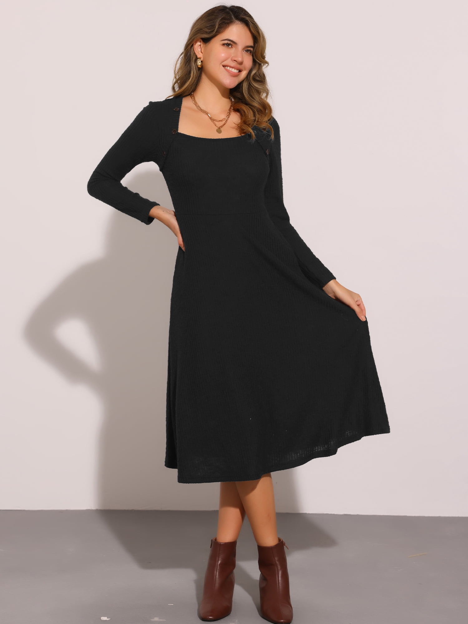 DARING DIVA Midi Pullover Knit Sweater Dress XL Black