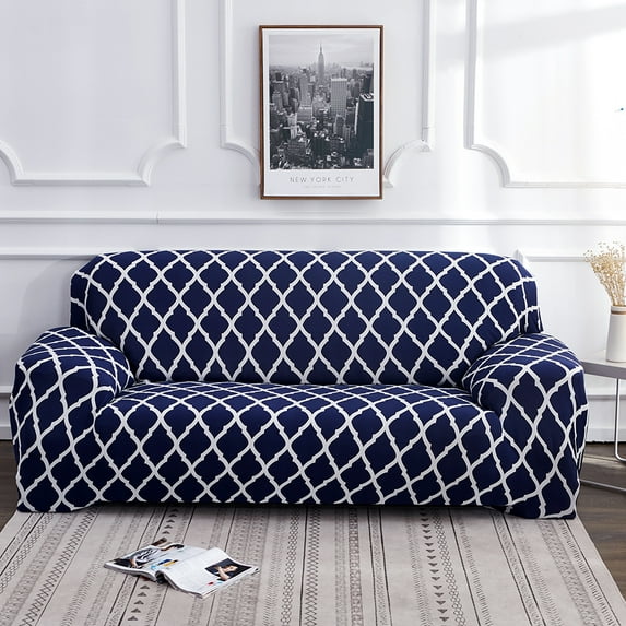 Shanna Stretch Sofa Slipcover Non Slip Couch Covers for 1 2 3 4 Seater and Sectional Couch, Sofa Furniture Protector(3 Seater,Navy Geometry)