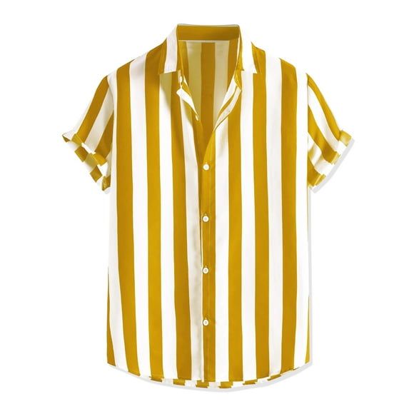 Camisa a rayas Lars Amadeus hombre manga corta color block Amarillo L