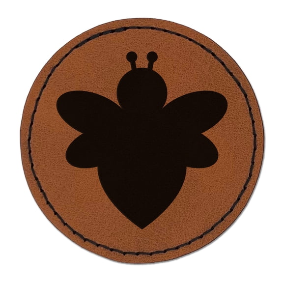 Cute Bumble Bee Solid 2.5" Faux Leather Round Engraved Iron-On Patch - Brown