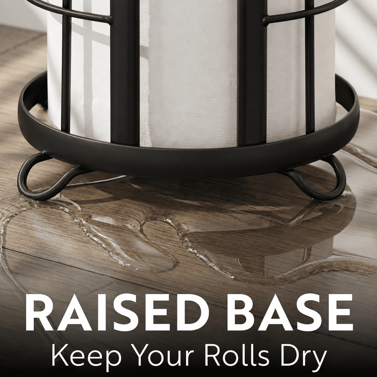 Brookstone Freestanding Toilet Paper Holder Stand, Raised Base, Matte Black