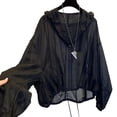 thumbnail image 2 of Mdesiwst Long Sleeve Solid Color Sunscreen Coat Drawstring See-Through Zipper Placket Women Casual Hooded Thin Jacket Daily Clothing, 2 of 7