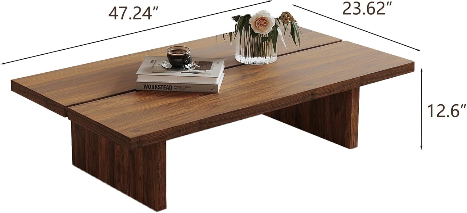 FHKJ 47 Inch Rectangular Wood Coffee Table, Modern Farmhouse Coffee Table for Living Room, Brown Minimalist Center Table