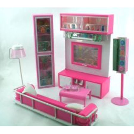 Pink Living Room Set Barbie Size With Couch Stereo And Tv Entertainment