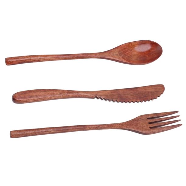 Vajilla de madera para viajes, juego de cubiertos de madera, juego de cubiertos de madera para raspar, juego de cuchara, tenedor y cortador de madera, calidad en la que puede confiar