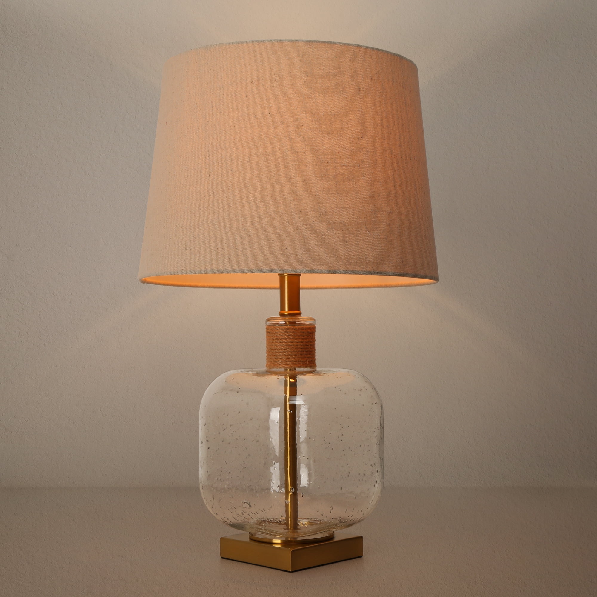 Flabellum 24-in Polished Gold and Seeded Glass LED 3-way Table Lamp with Fabric Shade
