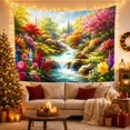 thumbnail image 3 of Vibrant Waterfall in a Lush Garden with Blooming Peonies, Serene Impressionist for Nature Lovers, Botanical Wall Art Decor, Housewarming Gift, Tapestry Wall Hanging for Living Room and Bedroom, 3 of 7