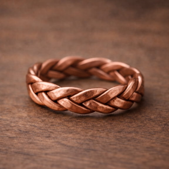 Pure Copper Braided Ring – Handwoven Style Hammered Band – Handmade Minimalist Jewelry