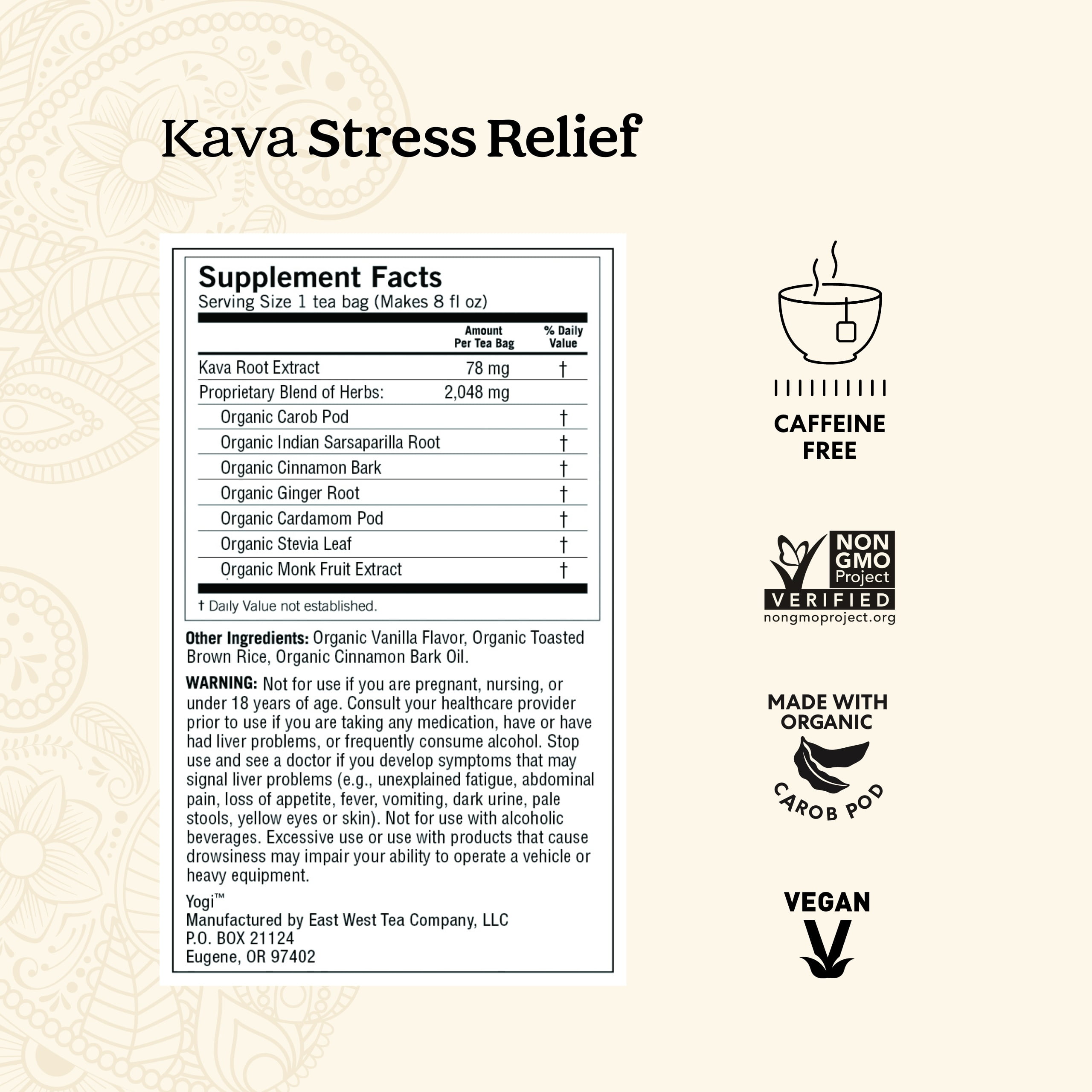 Yogi Kava Stress Relief, Organic Herbal Wellness Tea Bags, 16 Count