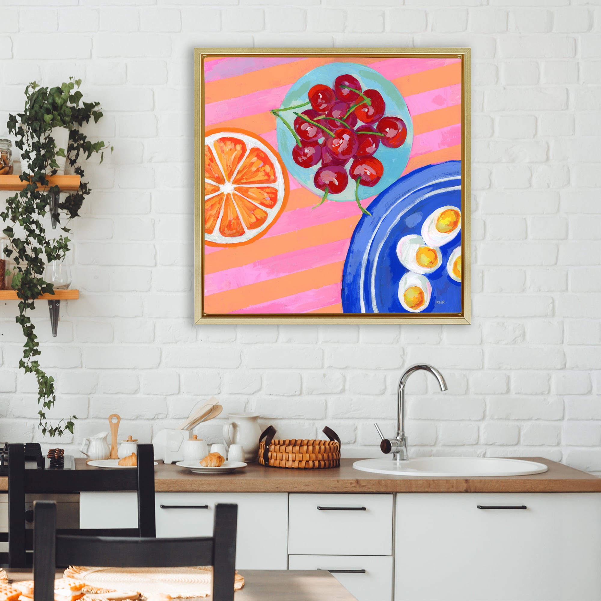 Stupell Industries Summer Snacks Picnic Blanket Gold Framed Floater Canvas Wall Art, design by Rachael Reese