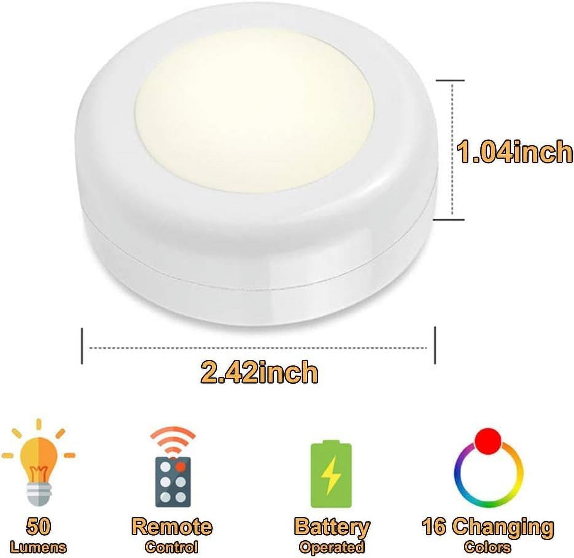 JJEAN-Wireless 16 Color Changing LED Puck Light 6 Pack LED Under Cabinet Lighting Closet Light Battery Powered Night Lights with Remote Control Dimmer & Timing Function