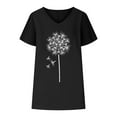 thumbnail image 4 of Wycnly Womens Tops Soft Breathable Cotton Linen Fashion Plus Size Tshirts Summer Casual Dandelion Print V-Neck Short Sleeve Blouse Black XL, 4 of 6