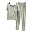 thumbnail image 2 of pstuiky Womens Short Pajamas Fashion Solid Color Lightweight Sleepwear with Pants Leisure Loose Fit Crew Neck Short Sleeve Pajamas Night Shirts for Women Sleepwear Gray 2XL, 2 of 4