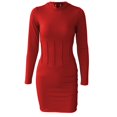 thumbnail image 1 of Red S Minivestido ajustado a la cadera con cintura alta fruncido liso con cuello redondo y manga larga para mujer, 1 of 5