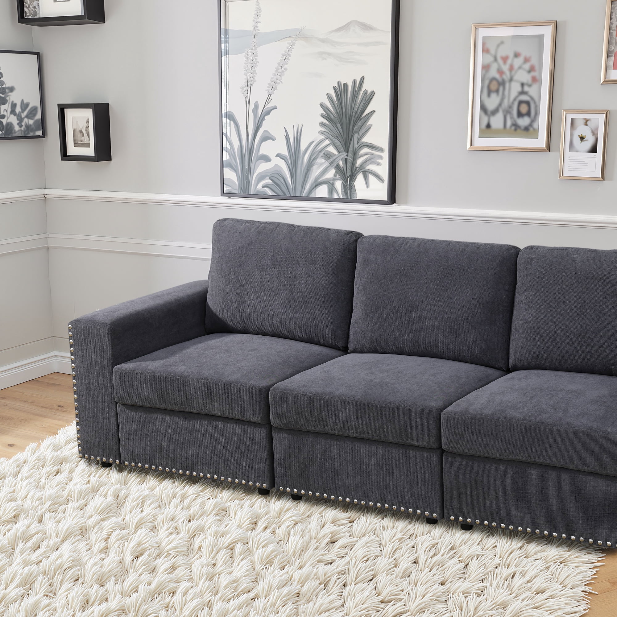 MAYEERTY Dark Gray Corduroy Fabric Living Room Sofa Set