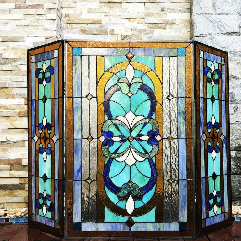 CHLOE Palace Tiffany Folding Victorian Stained Glass Fireplace