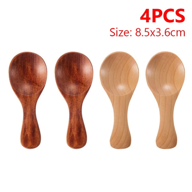 4/2/1 piezas Mini cucharas de madera Cuchara para condimentos de cocina Cuchara para café Cuchara para azúcar Cucharaditas de madera de mango corto para niños Vajilla para el hogar