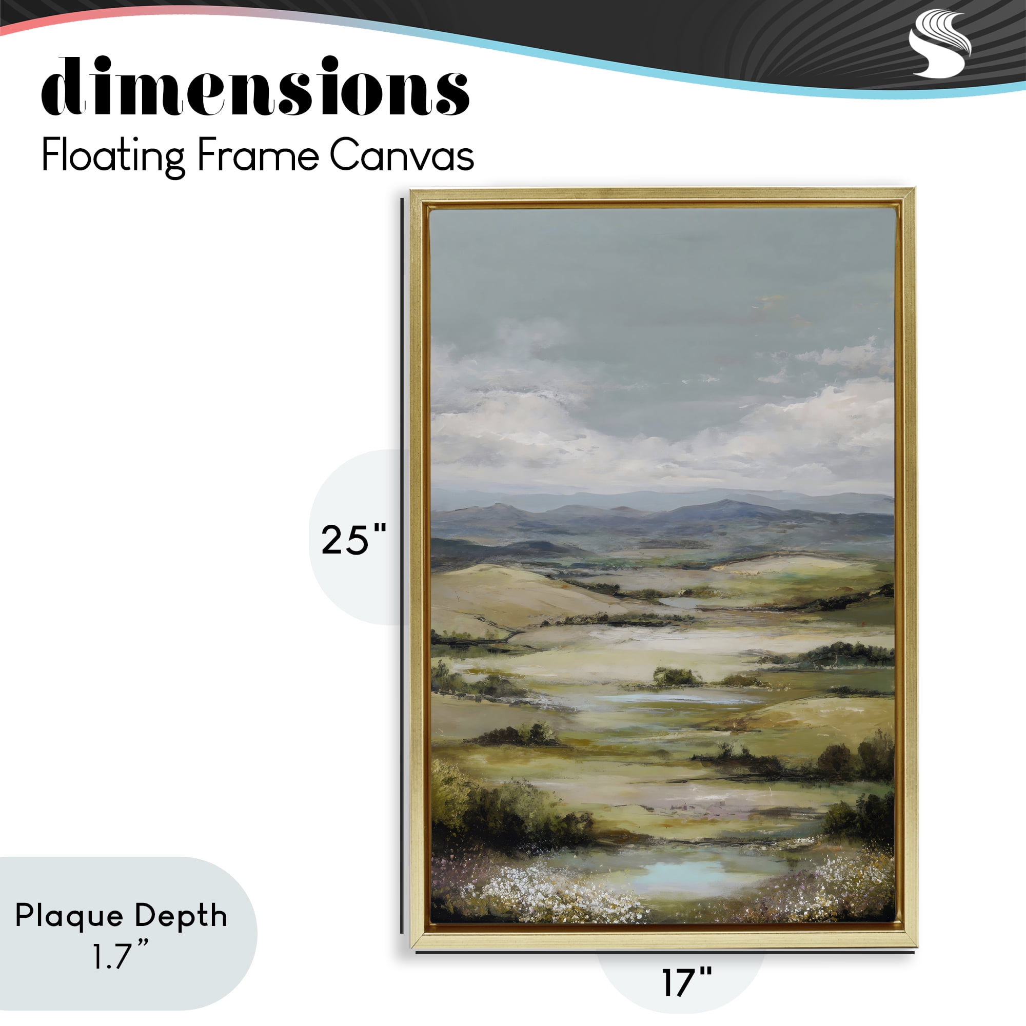 Stupell Industries Rolling Mountain Meadows Gold Framed Floater Canvas Wall Art, design by Petal Prints Design