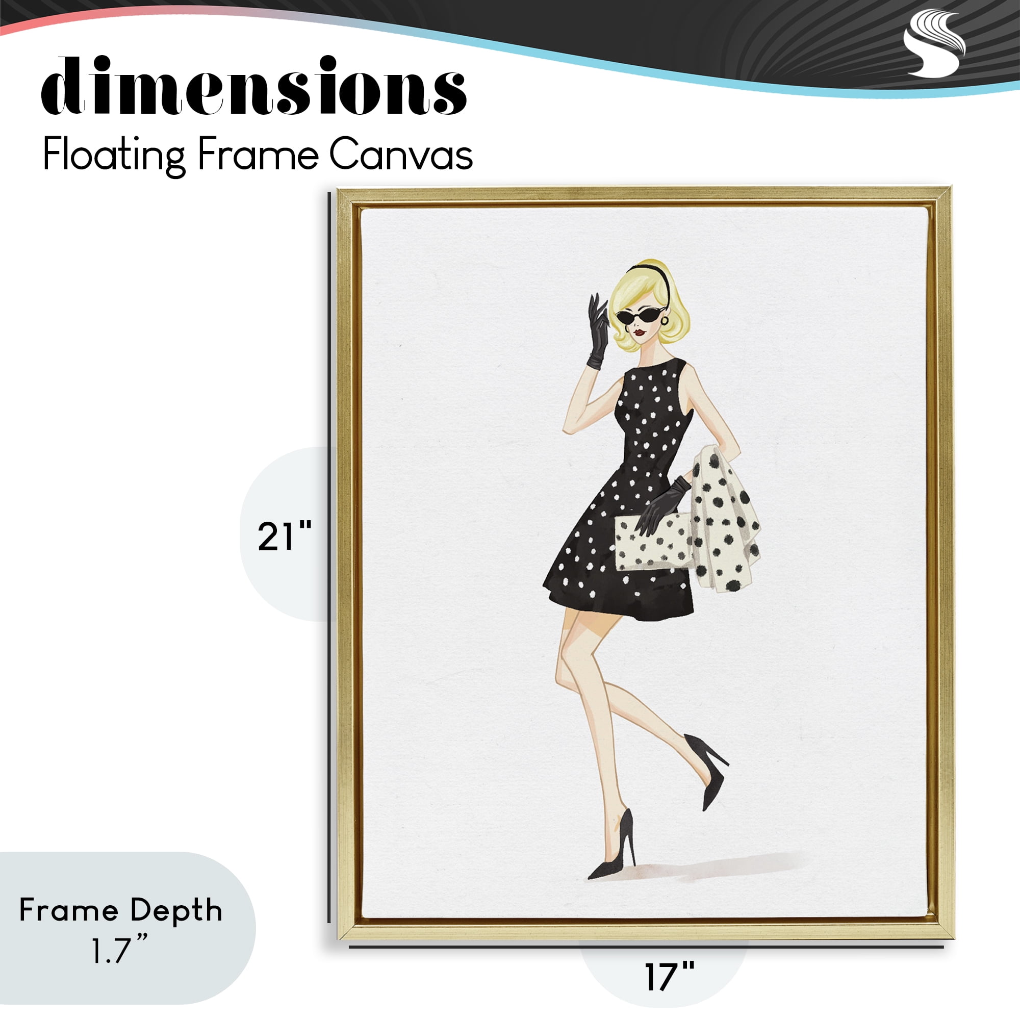 Stupell Industries Retro Trend Polka Dots Gold Framed Floater Canvas Wall Art, design by Ziwei Li