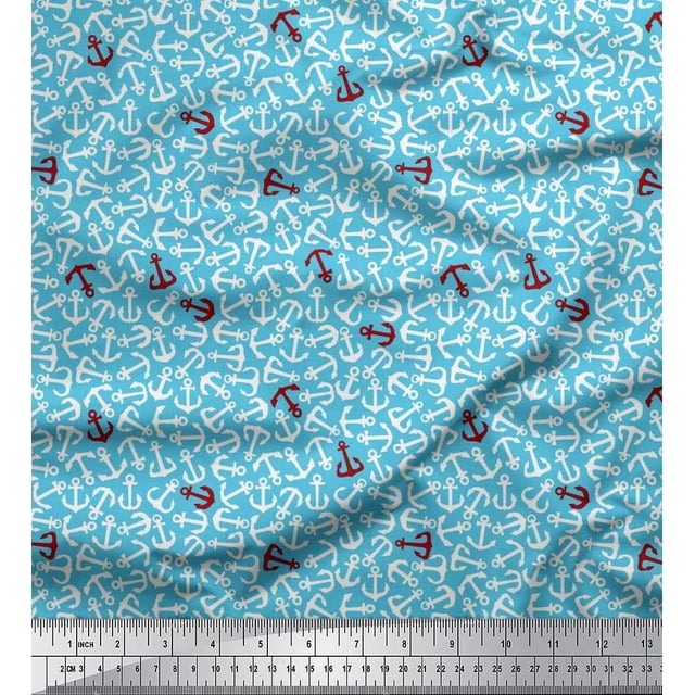Soimoi Moss Georgette Fabric Anchor Hook Nautical Decor Fabric Printed Yard 42 Inch Wide
