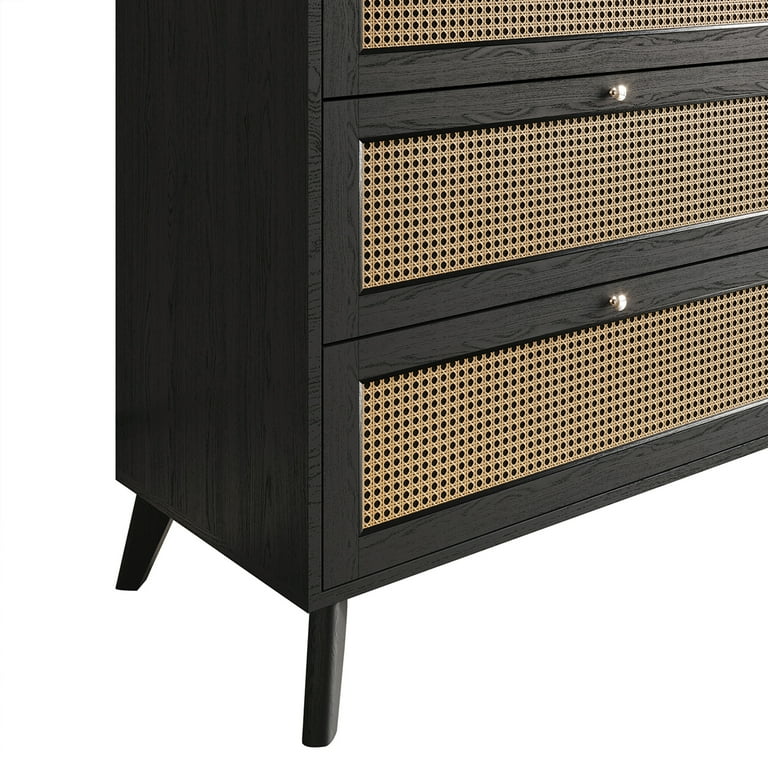 Castle Place Adult 6-Drawer Wooden Dresser with Rattan Accents, Black -  Walmart.com