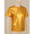 thumbnail image 4 of inhzoy Kids Girls Shiny Metallic Crop Tops Dancewear Short Sleeves Dancing Shirts Gold 3-4, 4 of 8