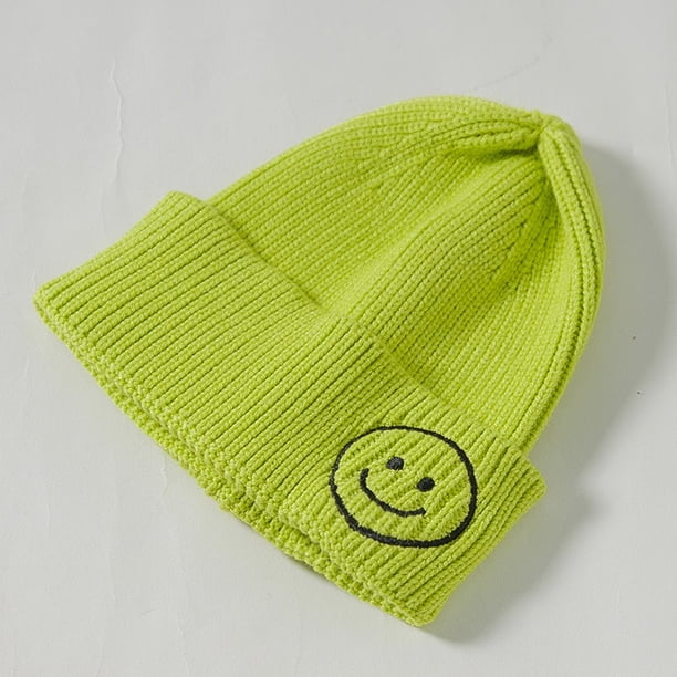 Gorro de punto para niños, para padres e hijos, otoño e invierno, nuevo gorro coreano lindo bordado de lana con sonrisa para niños y niñas