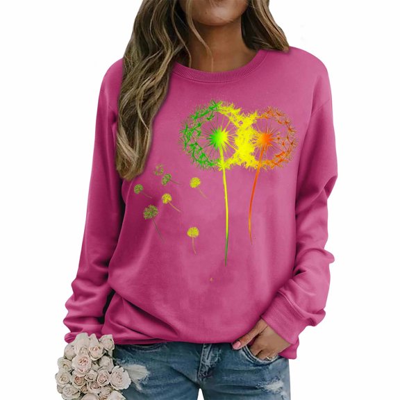 CLOISE Sweatshirt Womens Lightweight Crew Neck Tops Graphic Long Sleeve Pullover Cute Fall Winter Clothes Hot Pink M