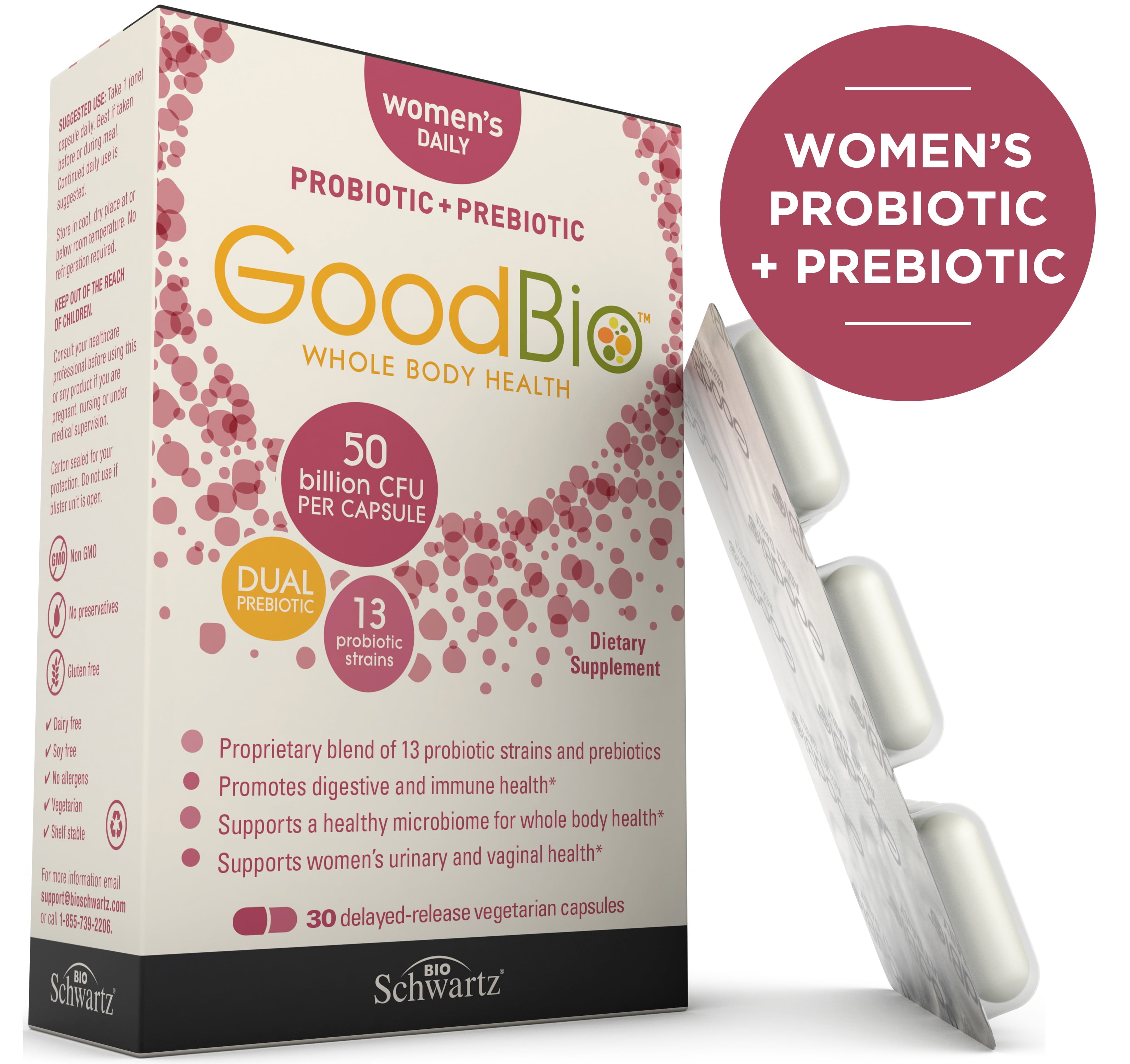 GoodBio Probiotics + Prebiotics for Women Urinary, Vaginal, Digestive